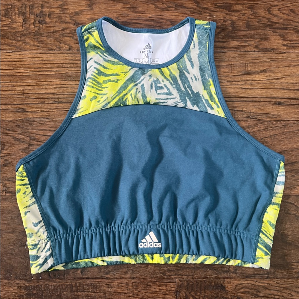 Adidas Prime Green Aero Ready Teal Lime Abstract Patterned Sports Bra Size XXL